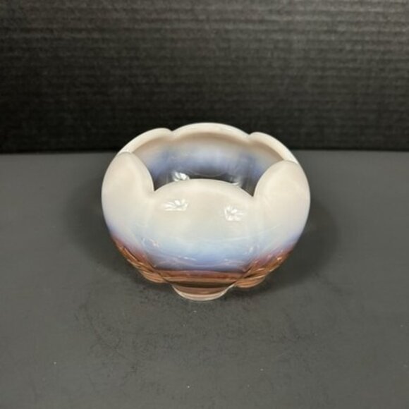 Vintage Duncan Miller Pink Opalescent Glass 5”‎ Hair Receiver w/Rim Footed Bowl - Picture 1 of 16